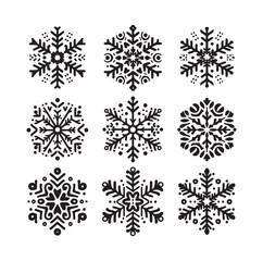 set minimal Snowflakes vector snow vector icon silhouette vector illustration