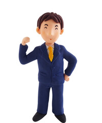 ガッツポーズをしているスーツのビジネスマン（粘土立体イラスト）
