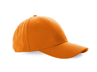 Stylish orange baseball cap isolated on white