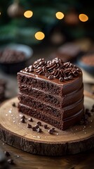 Beautiful chocolate cake with smooth crusts made by a professional baker. Tasty chocolate cake that fills your eyes with desire. Festive cake.