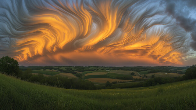 Undulatus asperatus clouds that look like waves rolling across the sky, Ai generated Images