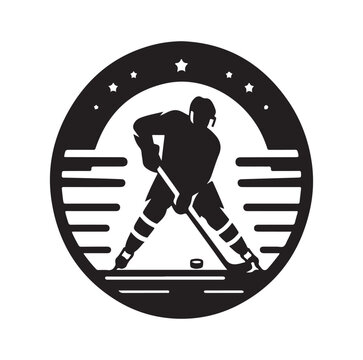 ice hockey player silhouettes icon logo vector illustration