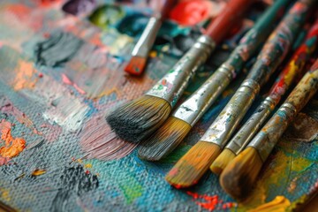 Obraz premium Using art tools to paint with brushes on a pallet