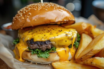 Add melted cheese to Big Double extra cheese burger and fries