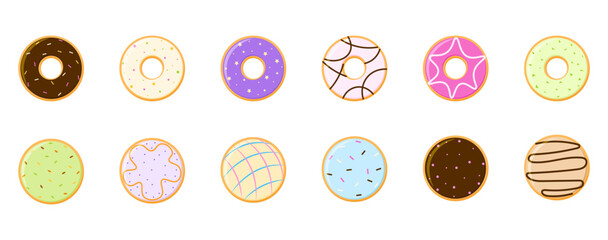 Set of colorful donuts flat illustration vector - obrazy, fototapety, plakaty