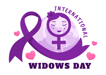 International Widows Day Vector Illustration on 23 June with Woman Mourns and Injustice Faced by Widow in Flat Cartoon Background Design
