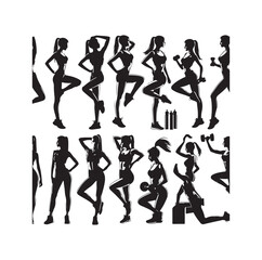 Collection of fitness woman silhouettes