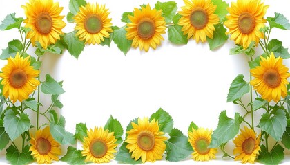 Sunflower frame with empty space in the middle, isolated on white background