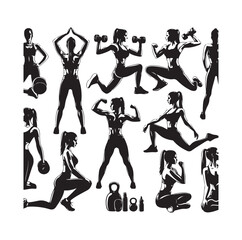 Collection of fitness woman silhouettes