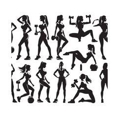 Collection of fitness woman silhouettes