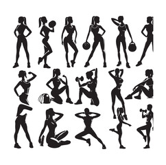 Collection of fitness woman silhouettes