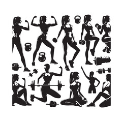 Collection of fitness woman silhouettes