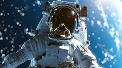 A space station astronaut performs a spacewalk while working in outer space. - Powered by Adobe