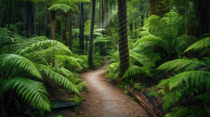 Gorgeous trail through lush rainforest in Tasmania's Peninsula.