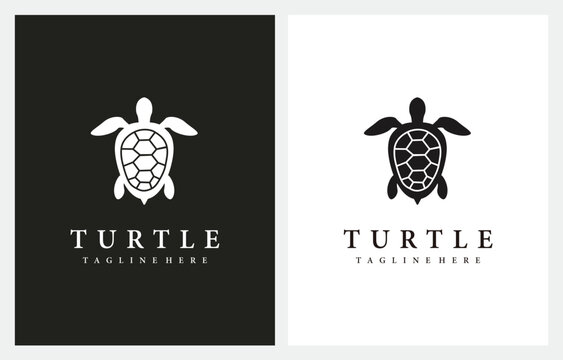 Turtle minimalist logo design icon vector inspiration in black white color