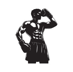 A boxer stands with a pose vector silhouette