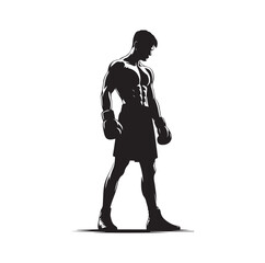A boxer stands with a pose vector silhouette