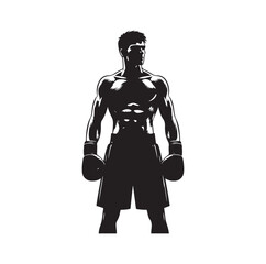 A boxer stands with a pose vector silhouette