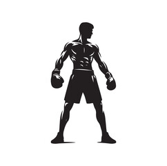 A boxer stands with a pose vector silhouette