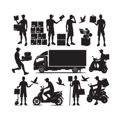 Delivery man silhouettes vector illustration