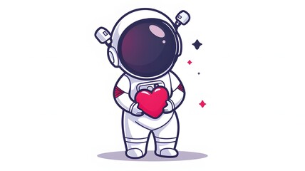 Obraz premium Cute astronaut holding cute love heart cartoon vector icon illustration science technology isolated flat cartoon on white background --ar 16:9 --v 6