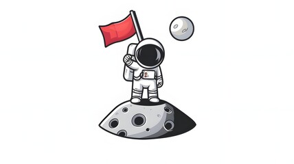 Cute astronaut holding flag on moon cartoon vector icon illustration science technology icon concept isolated on white background --ar 16:9 --v 6