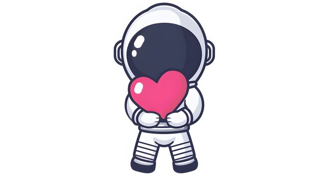 Cute astronaut holding cute love heart cartoon vector icon illustration science technology isolated flat cartoon on white background --ar 16:9 --v 6