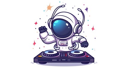 Cute astronaut playing dj electronic music with headphone cartoon icon illustration. science technology icon concept flat cartoon on white background --ar 16:9 --v 6