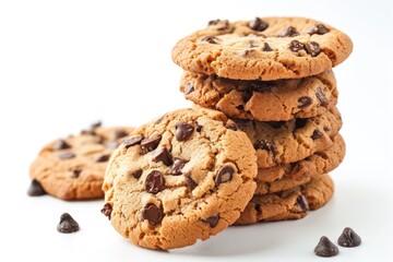 Chocolate chip cookies on a white background