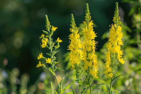 Wild summer blooms of yellow ribbed Melilotus officinalis