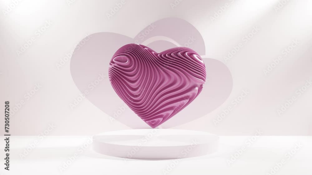 Poster a looping 3d animation studio in which the valentine's heart moves smoothly. the surface of the hear