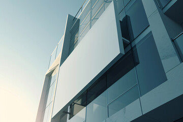 Fototapeta na wymiar Sign Board Mockup on Commercial Building Fascia With Aluminium Metal Composite