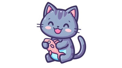 Obraz premium Cute cat playing with ball cartoon vector icon illustration. animal drink icon concept isolated on white background --ar 16:9 --v 6