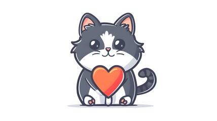 Cute cat with love heart cartoon vector icon illustration on white background --ar 16:9 --v 6