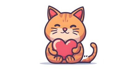 Fototapeta premium Cute cat with love heart cartoon vector icon illustration on white background --ar 16:9 --v 6