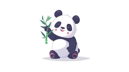 Cute panda with bamboo flat cartoon on white background --ar 16:9 --v 6
