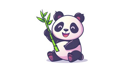 Cute panda with bamboo flat cartoon on white background --ar 16:9 --v 6