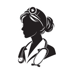 female doctors silhouette vector set. physicians standing in a different position