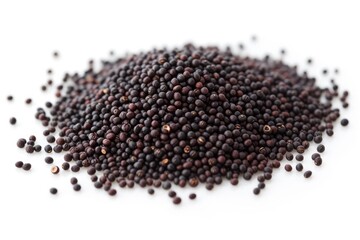 Isolated black mustard seeds on a white background