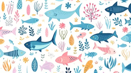 Crédence de cuisine en verre imprimé Vie marine water ocean animals pattern background design