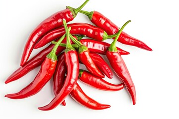 Colorful and spicy red chili peppers isolated on white background