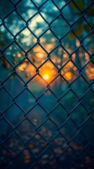 Fototapeta premium A close-up of a fence in a condominium ensuring safety and protection. Fence surrounding the perimeter with bokeh effect in the background.