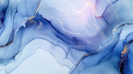 Abstract painting of liquid ink on paper with a marbled blue and silver background.