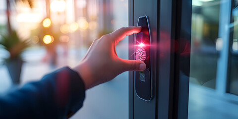  Biometric technology, such as fingerprint recognition, provides a reliable and secure solution for home  | Fingerprinting Safety: Fortifying Home Security with Biometric Technology - obrazy, fototapety, plakaty