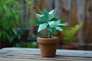 Green origami flower