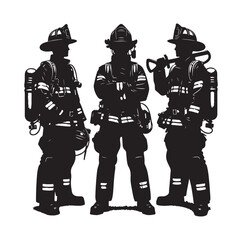 Firefighters pose silhouette vector illustration 