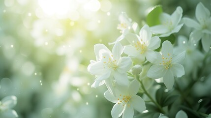 Close-up of a delicate white flower inside a surreal garden. White flowers sway in the wind, a surreal and delicate sight.