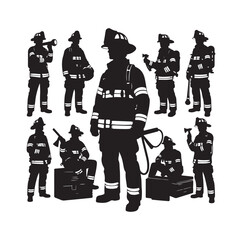 Firefighters pose silhouette vector illustration 