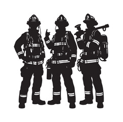 Firefighters pose silhouette vector illustration 