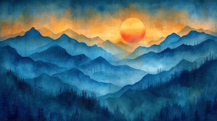 Light and air watercolor, in which mountains stretch to heave